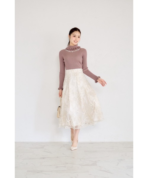 tocco closet（トッコ　クローゼット）の「バックレースアップモールレースタックフレアスカート（スカート・レディース・アイボリー/グレー/ピンク・M）」の4枚目の写真