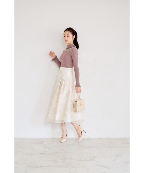 tocco closet（トッコ　クローゼット）の「バックレースアップモールレースタックフレアスカート（スカート・レディース・アイボリー/グレー/ピンク・M）」の5枚目の写真