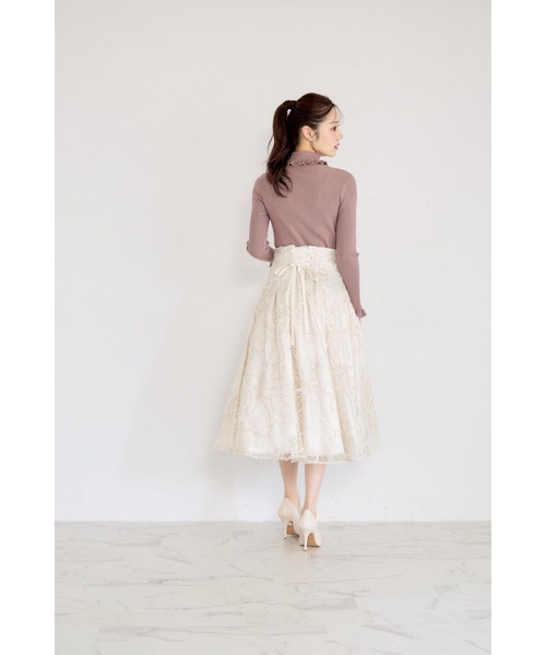 tocco closet（トッコ　クローゼット）の「バックレースアップモールレースタックフレアスカート（スカート・レディース・アイボリー/グレー/ピンク・M）」の6枚目の写真