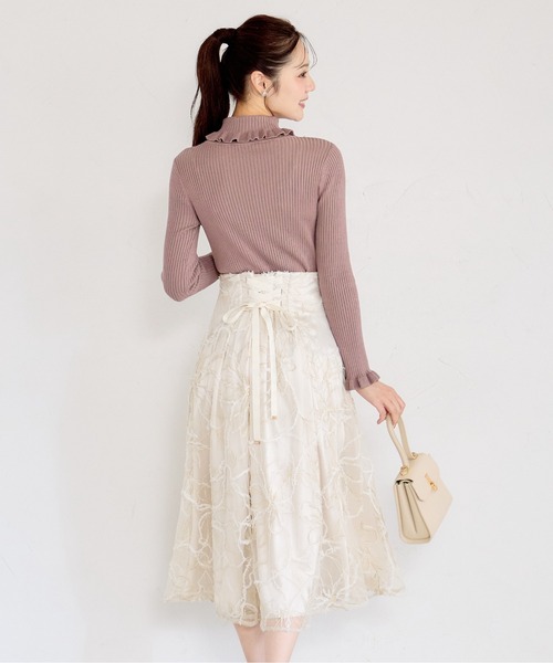 tocco closet（トッコ　クローゼット）の「バックレースアップモールレースタックフレアスカート（スカート・レディース・アイボリー/グレー/ピンク・M）」の10枚目の写真