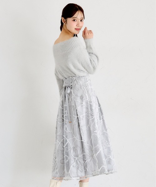 tocco closet（トッコ　クローゼット）の「バックレースアップモールレースタックフレアスカート（スカート・レディース・アイボリー/グレー/ピンク・M）」の18枚目の写真