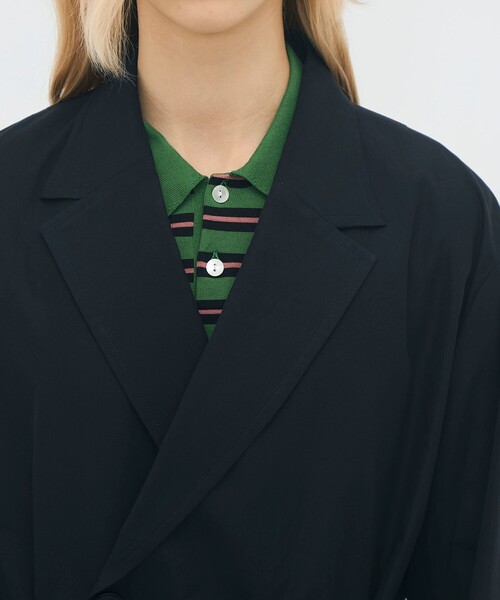 コットンシャンブレー ベルテッドダブルブレストジャケット（ダウン