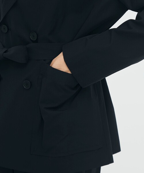 コットンシャンブレー ベルテッドダブルブレストジャケット（ダウン