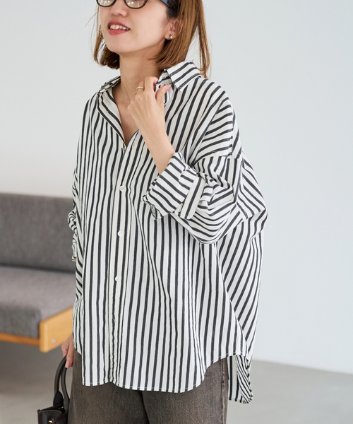 DRAWER⭐️コットン　シャツ⭐️ストライプ ≪WEB限定 / 追加≫コットンストライプレギュラーカラーシャツ 2