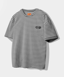 VLADブランドストライプリンガー半袖Tシャツ_グレー&チャコール