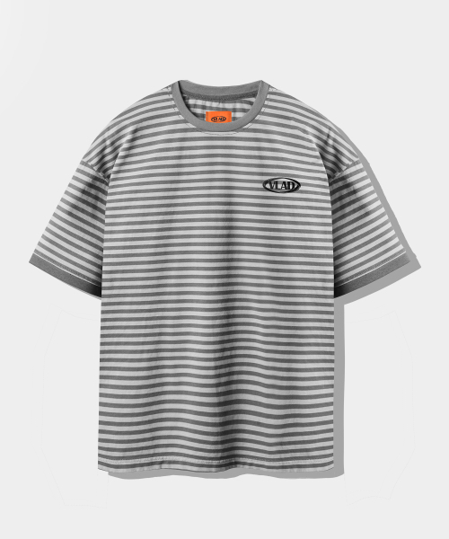 DIMITRI BLACK(ディミトリブラック)の「VLADブランドストライプリンガー半袖Tシャツ_グレー&チャコール(Tシャツ/カットソー・レディース・その他・SMALL/X-LARGE/MEDIUM/LARGE)」の2枚目の写真