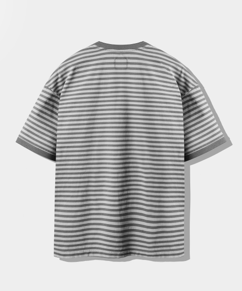 DIMITRI BLACK(ディミトリブラック)の「VLADブランドストライプリンガー半袖Tシャツ_グレー&チャコール(Tシャツ/カットソー・レディース・その他・SMALL/X-LARGE/MEDIUM/LARGE)」の3枚目の写真