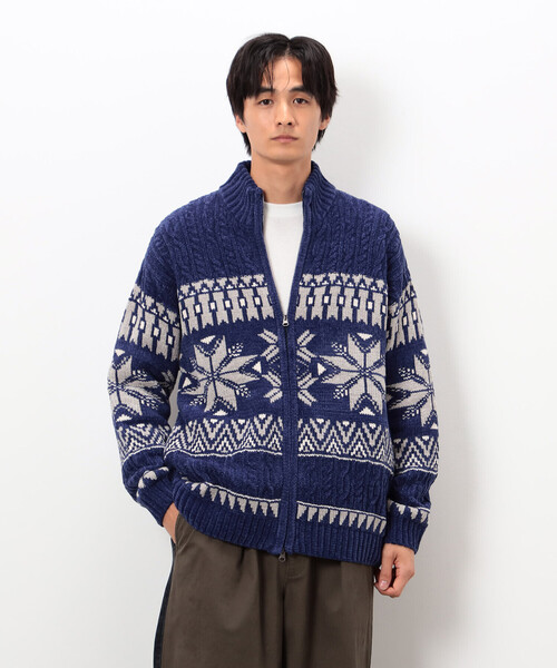 Purple&Yellow（パープルアンドイエロー）の「雪柄 ドライバーズニット（ニット/セーター・メンズ・ブルー/ブラック/アイボリー・SMALL/LARGE/MEDIUM）」の3枚目の写真