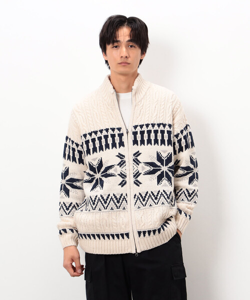 Purple&Yellow（パープルアンドイエロー）の「雪柄 ドライバーズニット（ニット/セーター・メンズ・ブルー/ブラック/アイボリー・SMALL/LARGE/MEDIUM）」の2枚目の写真