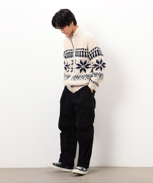 Purple&Yellow（パープルアンドイエロー）の「雪柄 ドライバーズニット（ニット/セーター・メンズ・ブルー/ブラック/アイボリー・SMALL/LARGE/MEDIUM）」の5枚目の写真