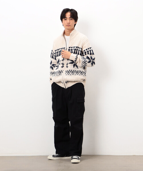 Purple&Yellow（パープルアンドイエロー）の「雪柄 ドライバーズニット（ニット/セーター・メンズ・ブルー/ブラック/アイボリー・SMALL/LARGE/MEDIUM）」の6枚目の写真