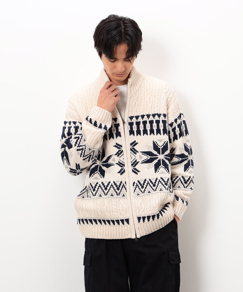 Purple&Yellow（パープルアンドイエロー）の「雪柄 ドライバーズニット（ニット/セーター・メンズ・ブルー/ブラック/アイボリー・SMALL/LARGE/MEDIUM）」の7枚目の写真