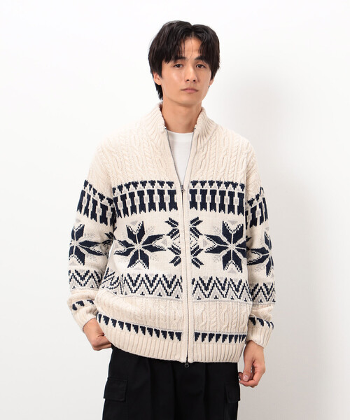 Purple&Yellow（パープルアンドイエロー）の「雪柄 ドライバーズニット（ニット/セーター・メンズ・ブルー/ブラック/アイボリー・SMALL/LARGE/MEDIUM）」の8枚目の写真