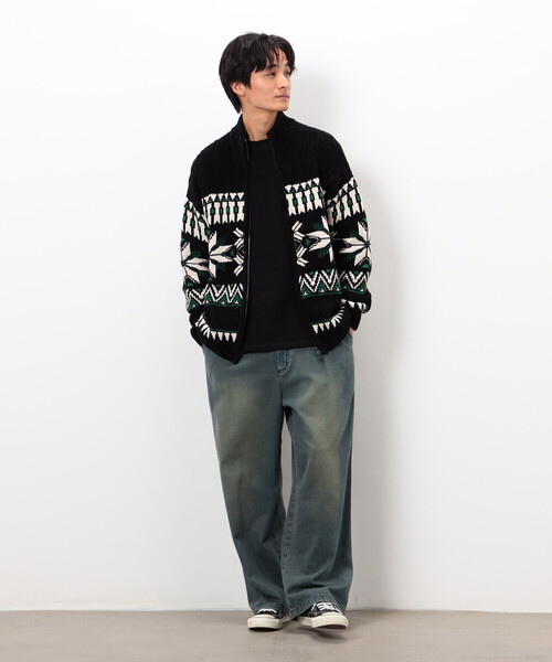 Purple&Yellow（パープルアンドイエロー）の「雪柄 ドライバーズニット（ニット/セーター・メンズ・ブルー/ブラック/アイボリー・SMALL/LARGE/MEDIUM）」の9枚目の写真