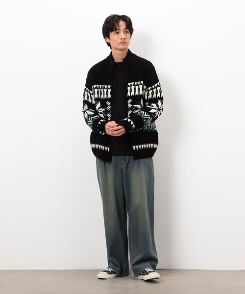 Purple&Yellow（パープルアンドイエロー）の「雪柄 ドライバーズニット（ニット/セーター・メンズ・ブルー/ブラック/アイボリー・SMALL/LARGE/MEDIUM）」の10枚目の写真