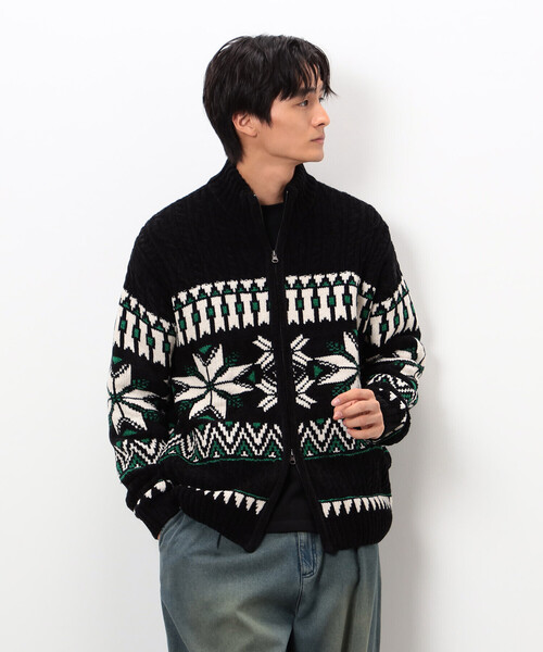 Purple&Yellow（パープルアンドイエロー）の「雪柄 ドライバーズニット（ニット/セーター・メンズ・ブルー/ブラック/アイボリー・SMALL/LARGE/MEDIUM）」の11枚目の写真