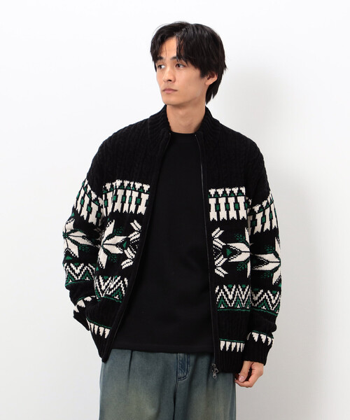 Purple&Yellow（パープルアンドイエロー）の「雪柄 ドライバーズニット（ニット/セーター・メンズ・ブルー/ブラック/アイボリー・SMALL/LARGE/MEDIUM）」の12枚目の写真