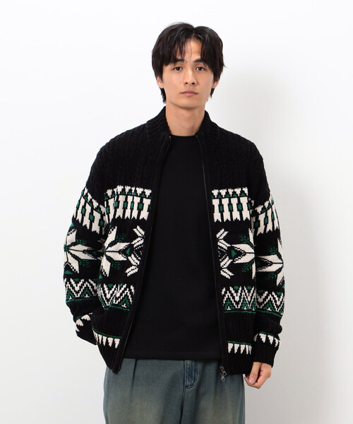 Purple&Yellow（パープルアンドイエロー）の「雪柄 ドライバーズニット（ニット/セーター・メンズ・ブルー/ブラック/アイボリー・SMALL/LARGE/MEDIUM）」の14枚目の写真