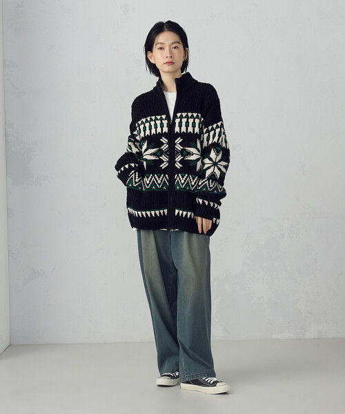 Purple&Yellow（パープルアンドイエロー）の「雪柄 ドライバーズニット（ニット/セーター・メンズ・ブルー/ブラック/アイボリー・SMALL/LARGE/MEDIUM）」の15枚目の写真