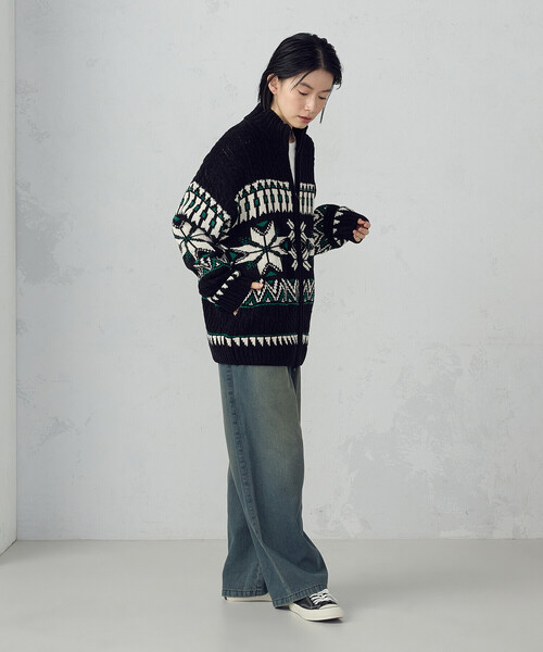 Purple&Yellow（パープルアンドイエロー）の「雪柄 ドライバーズニット（ニット/セーター・メンズ・ブルー/ブラック/アイボリー・SMALL/LARGE/MEDIUM）」の17枚目の写真