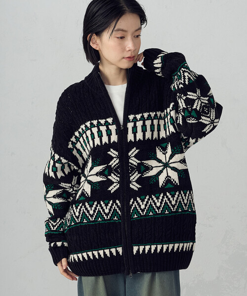 Purple&Yellow（パープルアンドイエロー）の「雪柄 ドライバーズニット（ニット/セーター・メンズ・ブルー/ブラック/アイボリー・SMALL/LARGE/MEDIUM）」の18枚目の写真