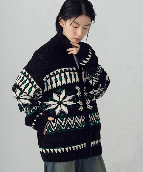 Purple&Yellow（パープルアンドイエロー）の「雪柄 ドライバーズニット（ニット/セーター・メンズ・ブルー/ブラック/アイボリー・SMALL/LARGE/MEDIUM）」の19枚目の写真