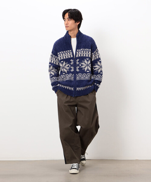 Purple&Yellow（パープルアンドイエロー）の「雪柄 ドライバーズニット（ニット/セーター・メンズ・ブルー/ブラック/アイボリー・SMALL/LARGE/MEDIUM）」の20枚目の写真