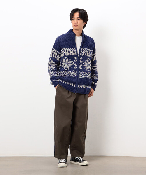 Purple&Yellow（パープルアンドイエロー）の「雪柄 ドライバーズニット（ニット/セーター・メンズ・ブルー/ブラック/アイボリー・SMALL/LARGE/MEDIUM）」の21枚目の写真