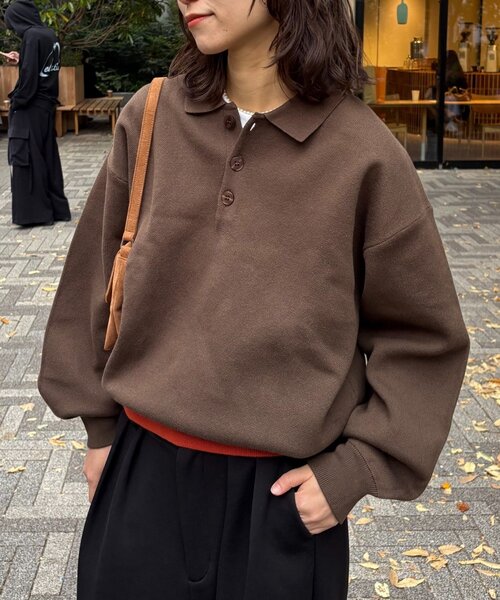 CIAOPANIC TYPY(チャオパニックティピー)の「裾リブ配色ニットポロ(ニット/セーター・レディース・グリーン/グレー/ブラウン・MEDIUM/LARGE)」の2枚目の写真