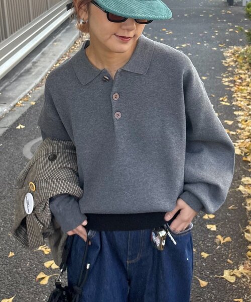 CIAOPANIC TYPY(チャオパニックティピー)の「裾リブ配色ニットポロ(ニット/セーター・レディース・グリーン/グレー/ブラウン・MEDIUM/LARGE)」の1枚目の写真