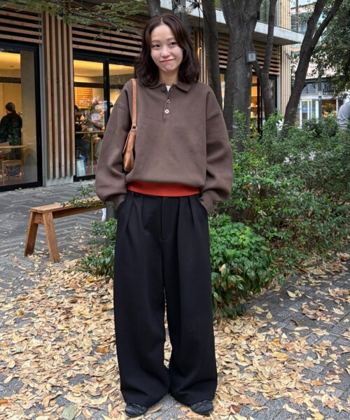 CIAOPANIC TYPY(チャオパニックティピー)の「裾リブ配色ニットポロ(ニット/セーター・レディース・グリーン/グレー/ブラウン・MEDIUM/LARGE)」の4枚目の写真