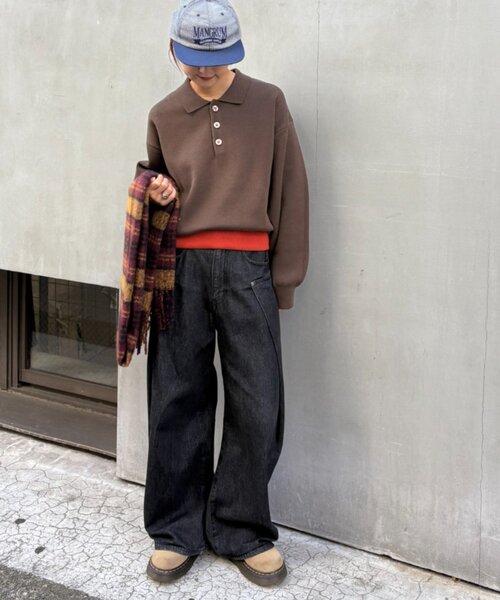 CIAOPANIC TYPY(チャオパニックティピー)の「裾リブ配色ニットポロ(ニット/セーター・レディース・グリーン/グレー/ブラウン・MEDIUM/LARGE)」の5枚目の写真