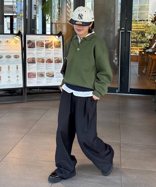 CIAOPANIC TYPY(チャオパニックティピー)の「裾リブ配色ニットポロ(ニット/セーター・レディース・グリーン/グレー/ブラウン・MEDIUM/LARGE)」の9枚目の写真