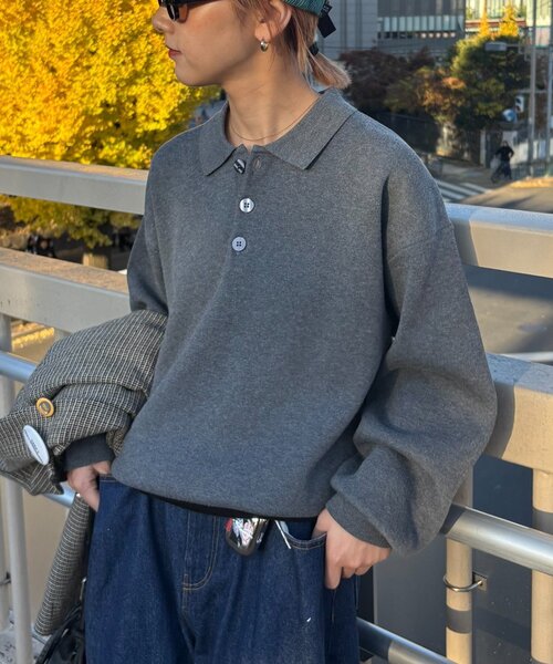 CIAOPANIC TYPY(チャオパニックティピー)の「裾リブ配色ニットポロ(ニット/セーター・レディース・グリーン/グレー/ブラウン・MEDIUM/LARGE)」の11枚目の写真