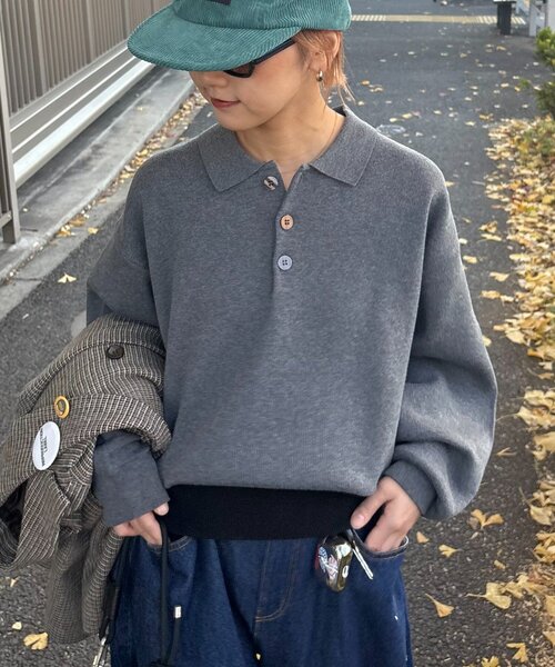 CIAOPANIC TYPY(チャオパニックティピー)の「裾リブ配色ニットポロ(ニット/セーター・レディース・グリーン/グレー/ブラウン・MEDIUM/LARGE)」の12枚目の写真