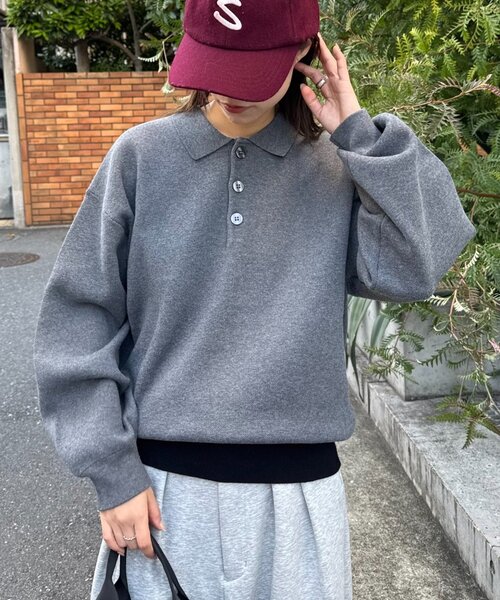 CIAOPANIC TYPY(チャオパニックティピー)の「裾リブ配色ニットポロ(ニット/セーター・レディース・グリーン/グレー/ブラウン・MEDIUM/LARGE)」の15枚目の写真