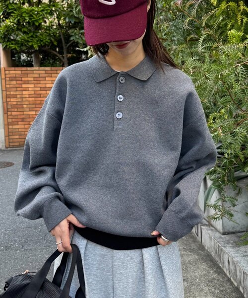 CIAOPANIC TYPY(チャオパニックティピー)の「裾リブ配色ニットポロ(ニット/セーター・レディース・グリーン/グレー/ブラウン・MEDIUM/LARGE)」の16枚目の写真