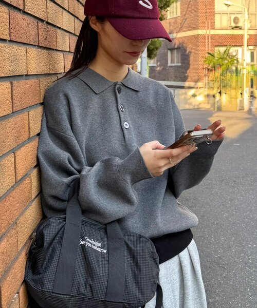 CIAOPANIC TYPY(チャオパニックティピー)の「裾リブ配色ニットポロ(ニット/セーター・レディース・グリーン/グレー/ブラウン・MEDIUM/LARGE)」の17枚目の写真