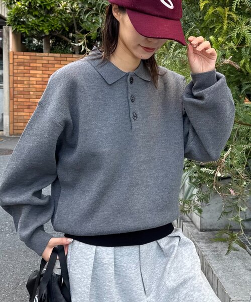 CIAOPANIC TYPY(チャオパニックティピー)の「裾リブ配色ニットポロ(ニット/セーター・レディース・グリーン/グレー/ブラウン・MEDIUM/LARGE)」の18枚目の写真