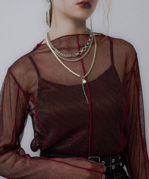 HARE(ハレ)の「シアープリーツトップス(HARE)(Tシャツ/カットソー・レディース・グリーン/レッド/ブラック/ライトブルー/ブルー/イエロー・FREE)」の6枚目の写真