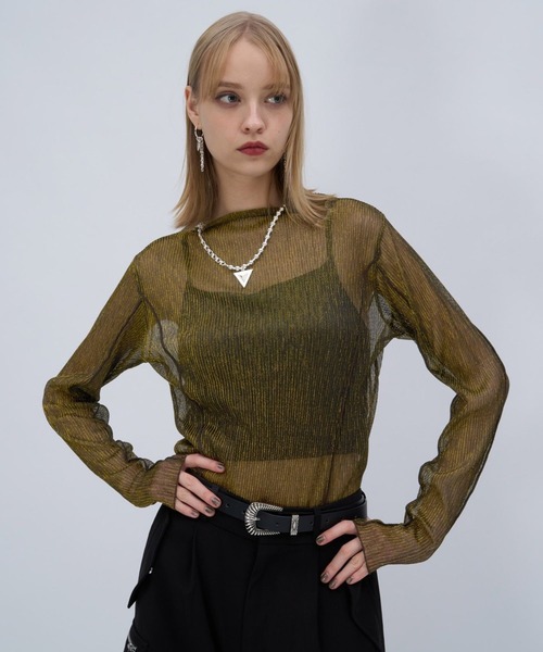 HARE(ハレ)の「シアープリーツトップス(HARE)(Tシャツ/カットソー・レディース・グリーン/レッド/ブラック/ライトブルー/ブルー/イエロー・FREE)」の5枚目の写真