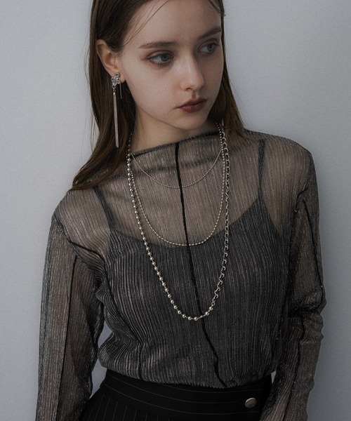 HARE(ハレ)の「シアープリーツトップス(HARE)(Tシャツ/カットソー・レディース・グリーン/レッド/ブラック/ライトブルー/ブルー/イエロー・FREE)」の1枚目の写真