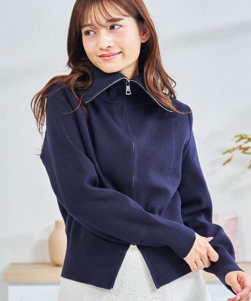 MISCH MASCH(ミッシュマッシュ)の「ZOZO限定 ダブルジップニットカーディガン(カーディガン/ボレロ・レディース・アイボリー/ネイビー・フリ-)」の4枚目の写真