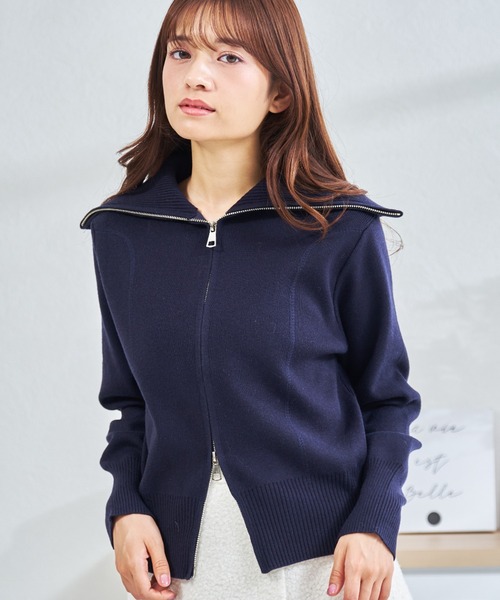 MISCH MASCH(ミッシュマッシュ)の「ZOZO限定 ダブルジップニットカーディガン(カーディガン/ボレロ・レディース・アイボリー/ネイビー・フリ-)」の3枚目の写真