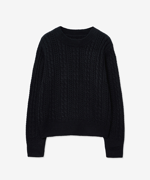 LADY VOLUME（レディーボリューム）の「TWIST CABLE PUNCHING ROUND KNIT_BLACK（ニット/セーター・レディース・その他・F）」の2枚目の写真