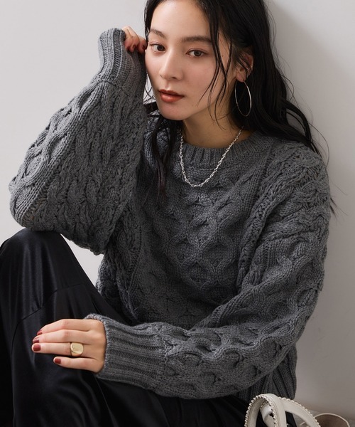WEB限定】ローゲージケーブルクロップドニット（ニット/セーター