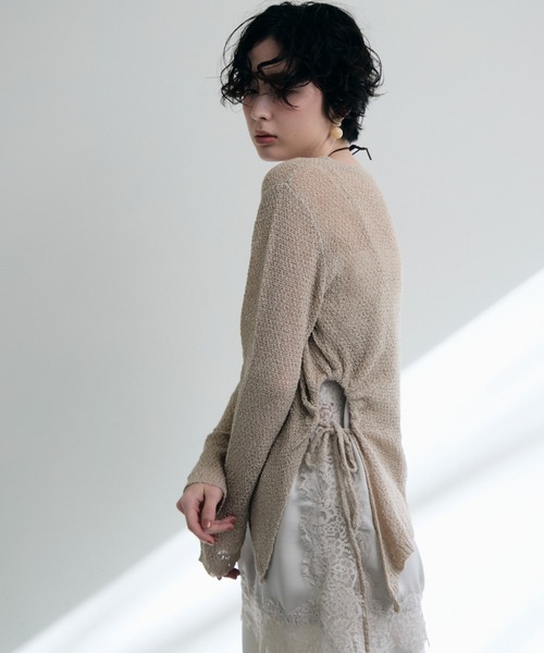 Trish（トリッシュ）の「鹿の子編み脇ドロストプルオーバー（ニット/セーター・レディース・ピンク/ベージュ・MEDIUM）」の5枚目の写真