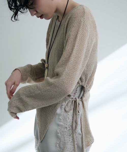 Trish（トリッシュ）の「鹿の子編み脇ドロストプルオーバー（ニット/セーター・レディース・ピンク/ベージュ・MEDIUM）」の6枚目の写真