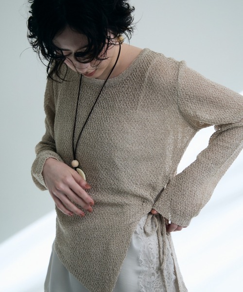 Trish（トリッシュ）の「鹿の子編み脇ドロストプルオーバー（ニット/セーター・レディース・ピンク/ベージュ・MEDIUM）」の7枚目の写真