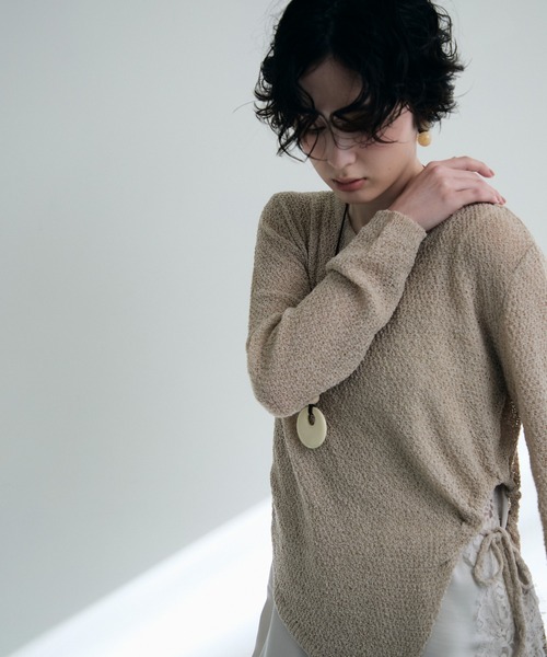 Trish（トリッシュ）の「鹿の子編み脇ドロストプルオーバー（ニット/セーター・レディース・ピンク/ベージュ・MEDIUM）」の8枚目の写真